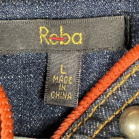 Reba Denim Studded Embroidered Silver Button Western Rodeo Jean Jacket - Sz L - Picture 3 of 16